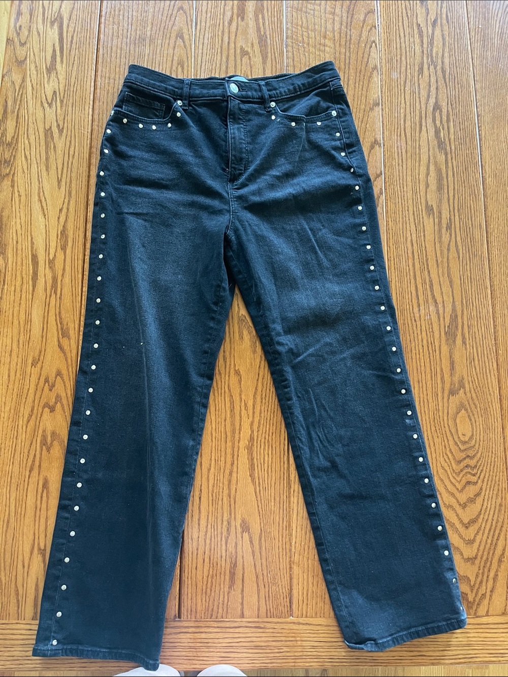 LOFT Black Wide-Leg Jeans with Silver Stud Detail
